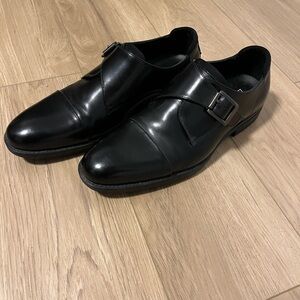 Men's Black Leather Monk Strap Shoes